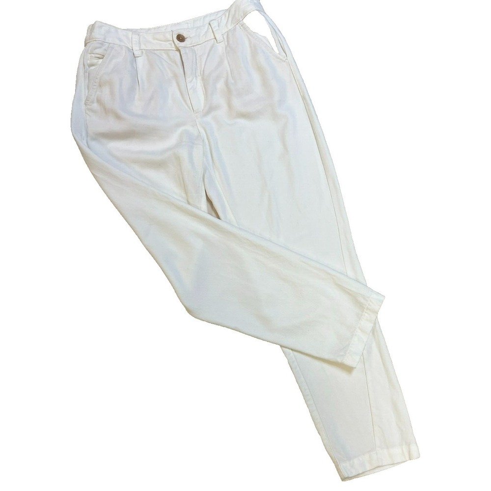 by Anthropologie Taper Leg Pant White Lyocell Button Zip Closure Pockets SZ 28/6